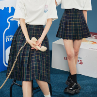早春新款闺蜜半身裙女唐狮学院风格子裙高腰a字半身裙中长款
