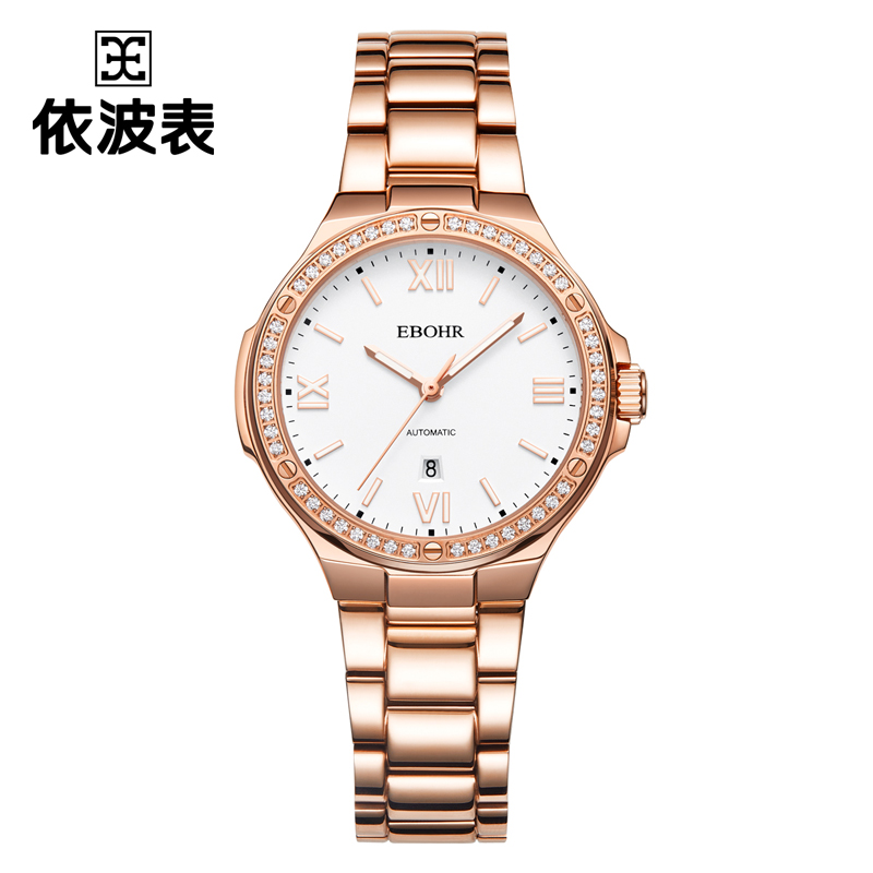 依波表(EBOHR)轻奢优雅镶钻防水手表送女友送女520礼物 奢耀金 36593428高清大图
