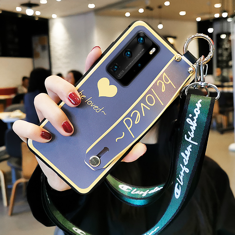 火豹华为p40手机壳网红款p40冷淡风爱心风腕带斜挎跨背带挂绳防摔软