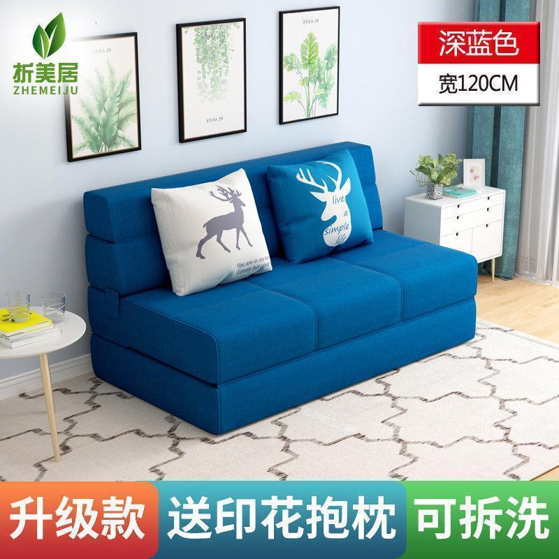 森美人折叠沙发床两用单双人多功能小户型阳台客厅坐卧抽拉式榻榻米伸缩 120CM-深蓝色 1.8米-2米