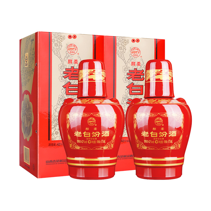 [官方正品]山西杏花村汾酒 42度醇柔老白汾酒 475mL*2瓶 盒装清香型国产酒高清大图