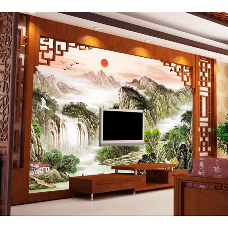 无缝壁画无纺布壁纸墙纸3D电视背景墙客厅沙卧室中式山水聚宝盆壹德壹