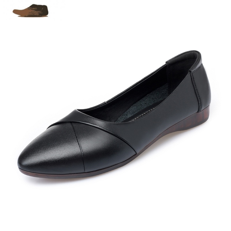 ideamini单鞋女平底中老年女士皮鞋平跟皮软底牛筋底女鞋大码中年妈妈