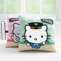 18新款汽车卧室客厅5D印花十字绣抱枕猫helloKitty可爱猫咪凯蒂猫靠垫巫师KT一个(含枕芯)