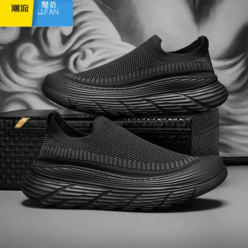 聚范[飞织一脚蹬男鞋]夏季舒适透气面料不臭脚 增高不累脚 懒人鞋高清大图