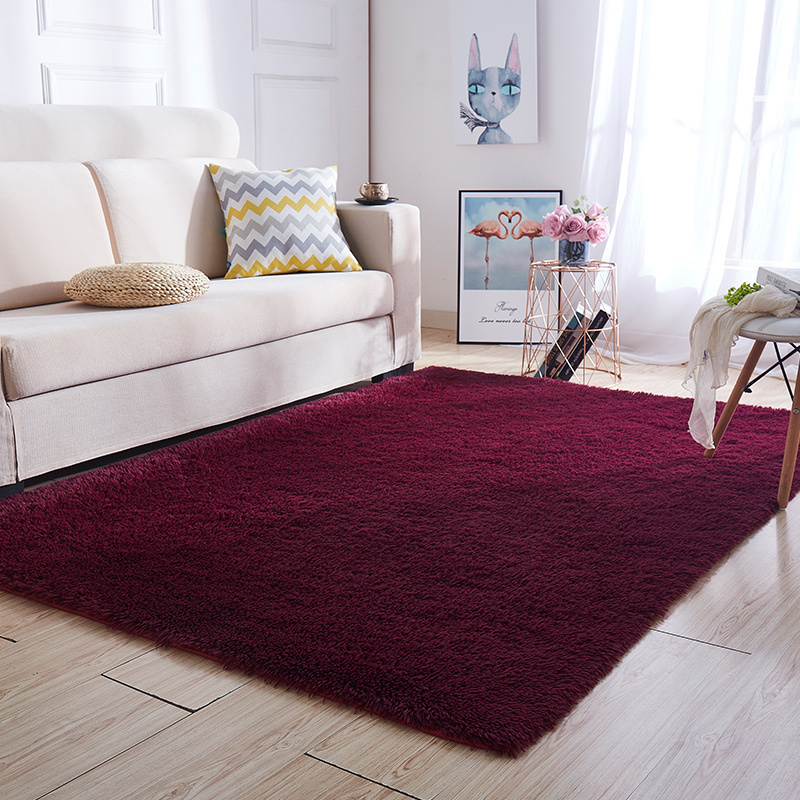 美帮汇白色拍照地毯客厅茶几毯卧室满铺网红房间床边装饰衣帽间地垫 酒红色 200x180厘米