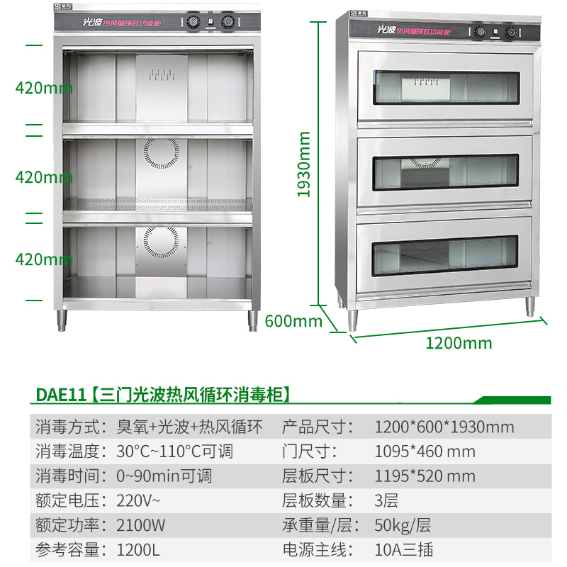 圣托(Shentop)1.2米三门热风循环光波消毒柜 商用热风循环储物柜 酒店饭店工程消毒碗柜 DAE11高清大图