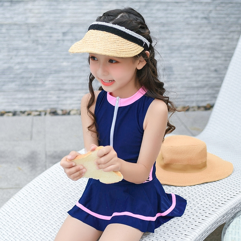 儿童泳衣女童2022年新款青少年中闪电客大童学生215岁训练专业游泳衣