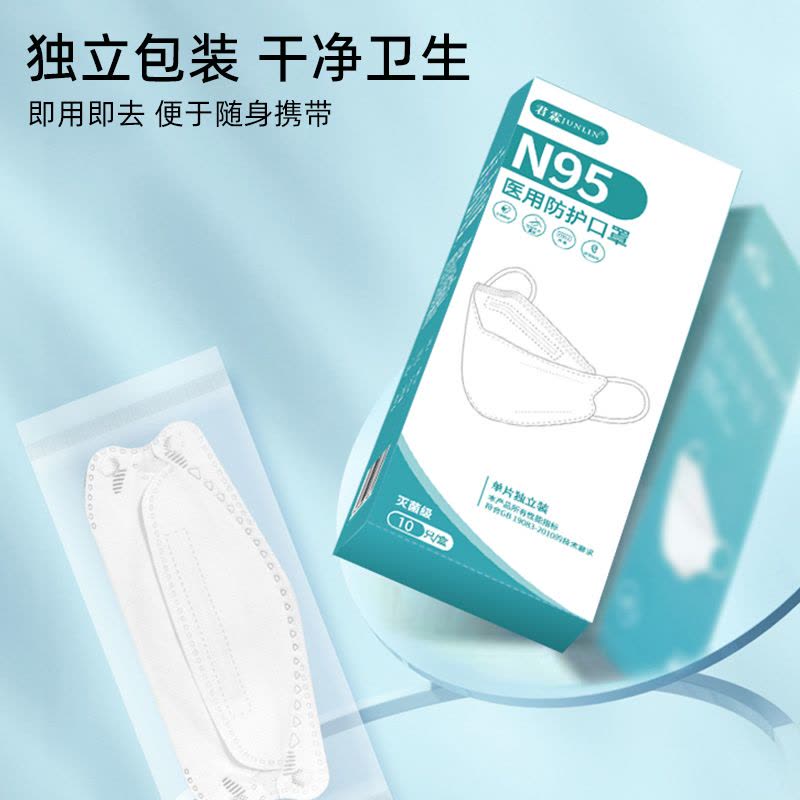 蓝湾贝舒白色款N95柳叶型医用防护口罩30只图片