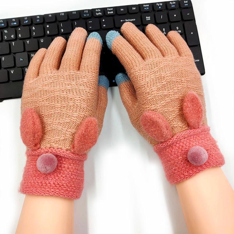手套女冬季加绒加厚学生冬天防寒保暖可爱骑车女士五指触屏棉手套全脂