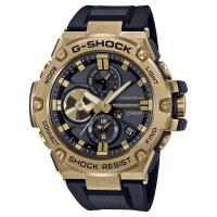 CASIO 男士黑金色充电奢华腕表GSTEEL系列时尚运动手表