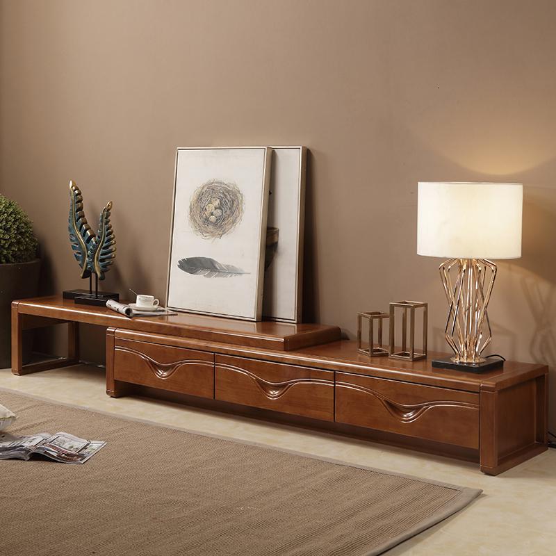 客厅电视柜组合小户型现代简约地柜实木橡木简易可伸缩新中式整体定制