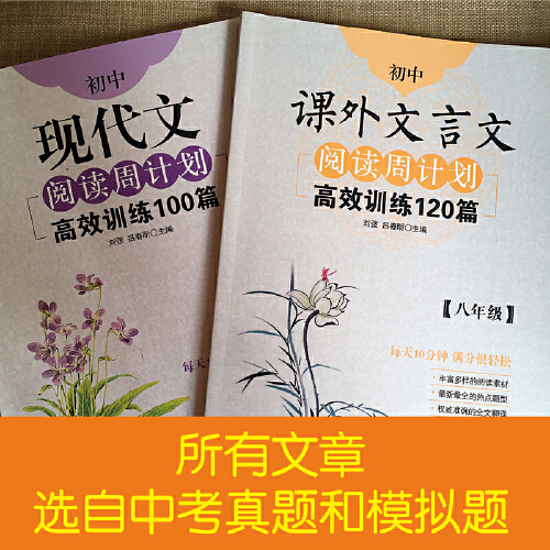 [正版]当当书籍 初中语文阅读周计划训练:课外文言文120篇+现代文100篇(八年级)(套装共2册)高清大图