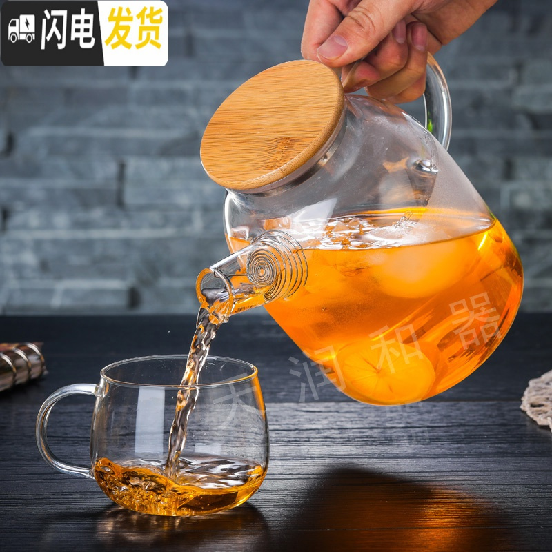 三维工匠家用大容量耐热玻璃茶壶加厚防爆冷水壶凉水杯果汁壶 1000玻璃盖款高清大图