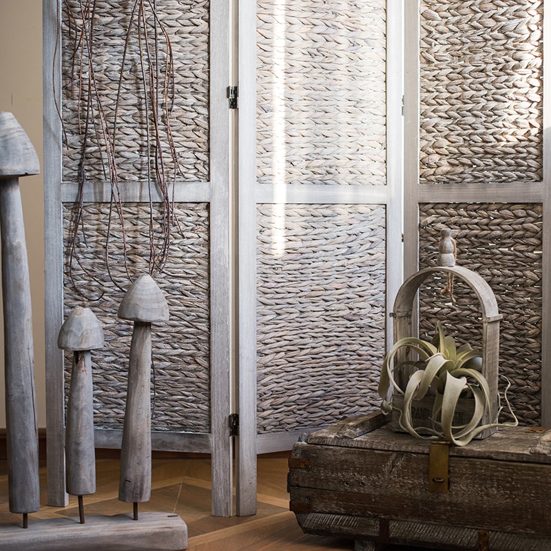 汐岩手工编屏风装饰隔断 三扇折叠 美式欧式设计师拍摄道具 草编屏风C高清大图