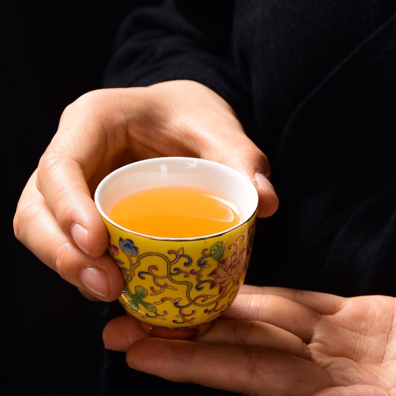 珐琅彩陶瓷茶杯家用功夫茶具品茗杯泡茶杯白玉瓷喝茶碗单杯主人杯珐琅