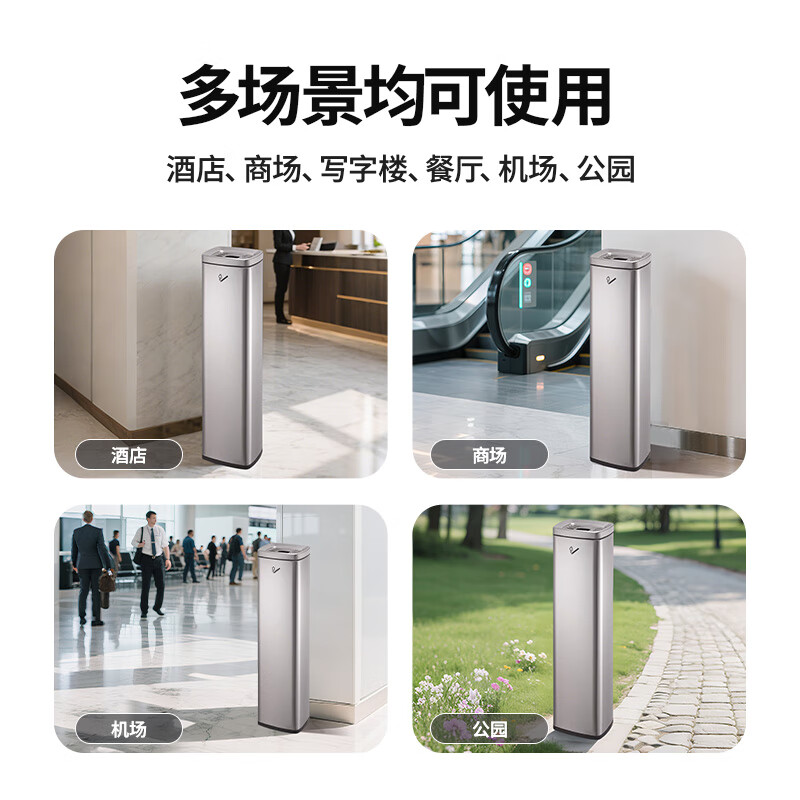 GNF方形不锈钢立式烟灰柱室内烟蒂柱吸烟区电梯口烟灰缸垃圾桶高清大图