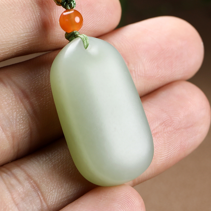 已售印象眸和田玉吊坠浅青玉晴水绿平安无事牌男女款玉石挂件附送证书