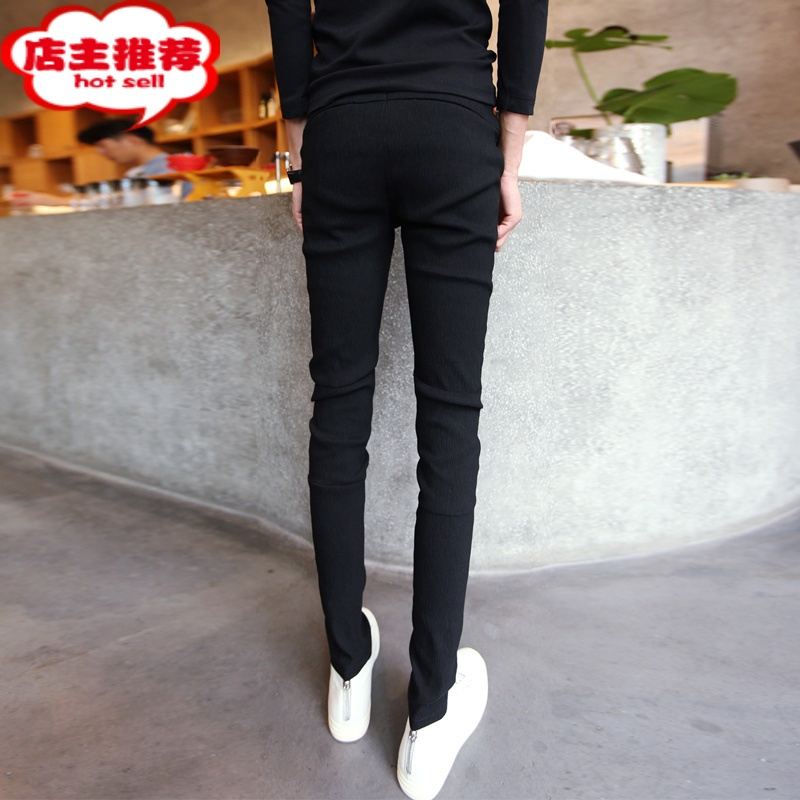 shanchao夏季男士潮流休闲裤弹力修身小脚裤9九分裤紧身发型师紧身长