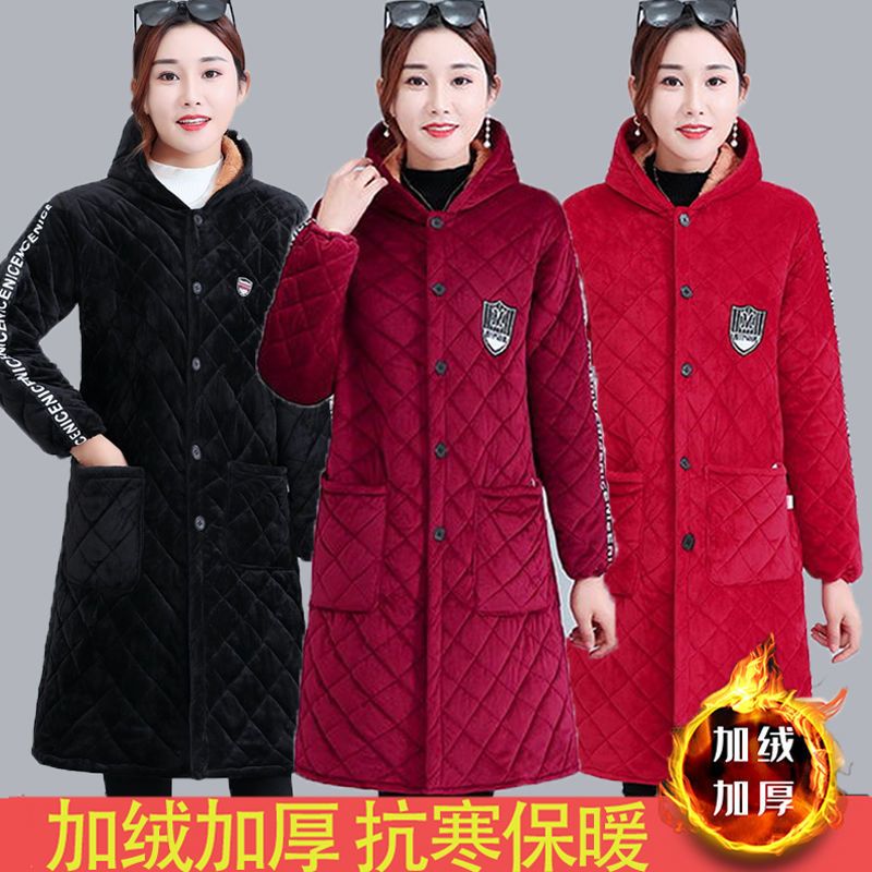 中老年女冬装棉衣妈妈装加绒保暖棉服加大码老年人中长款棉袄外套