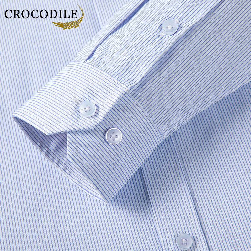 鳄鱼恤CROCODILE 男士秋冬经典条纹衬衫商务休闲长袖衬衣高清大图
