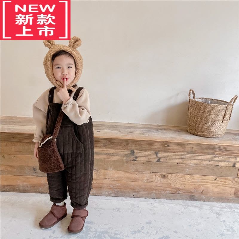 可莉允婴儿夹棉连体背带裤2022冬款男女童加绒加厚灯芯绒棉裤儿童保暖裤图片