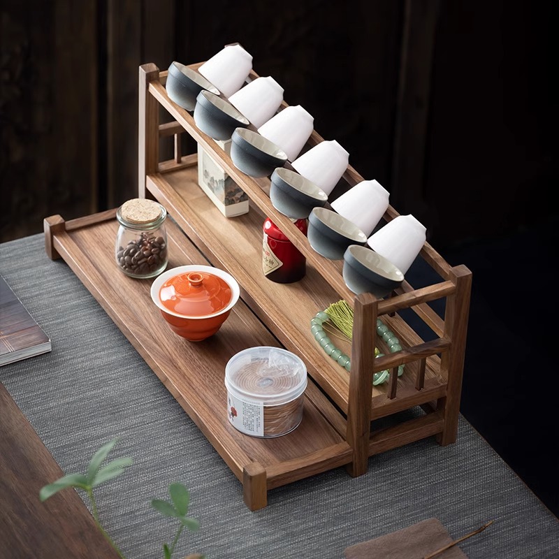 茶具茶壶茶桌置物架博古架 三层收纳架43*16*30cm高清大图