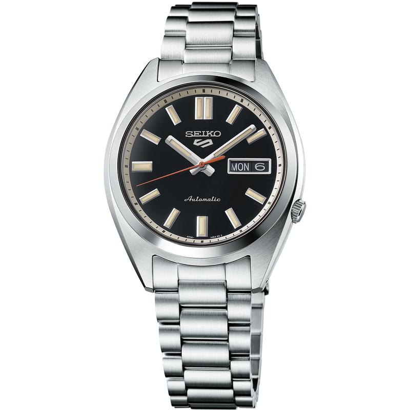 SEIKO/精工 5号运动系列手表 夜光黑盘日星双历钢带防水自动机械腕表