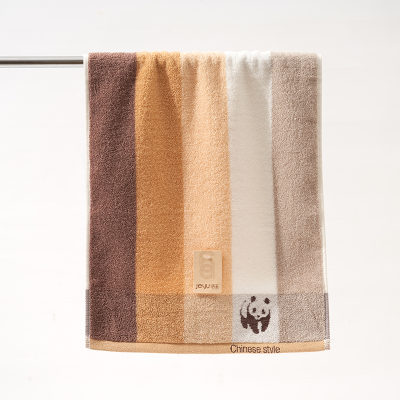 洁玉 中国风熊猫精梳棉毛巾 34cm*74cm 105g 1条装 J4016F 棕色