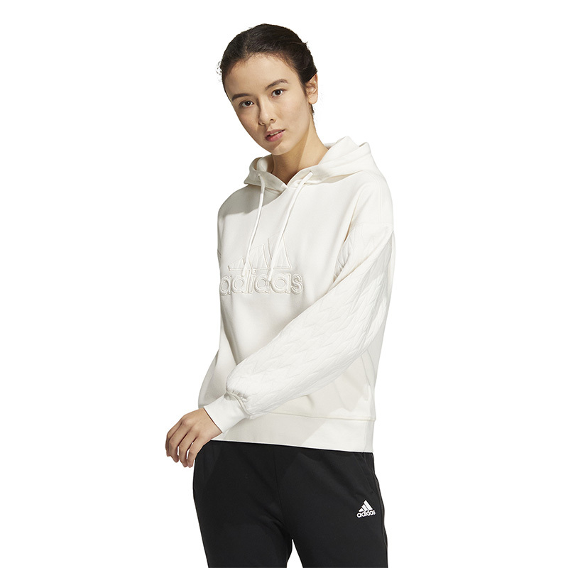 adidas met hood nov t1 logo刺绣连帽长袖卫衣 女款 白色 hm7104
