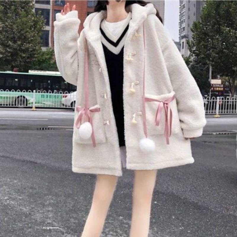 粉红色(加厚版) 3XL 2021冬学生棉衣女韩版宽松温柔风小个子防羊羔毛加厚可爱棉服外套