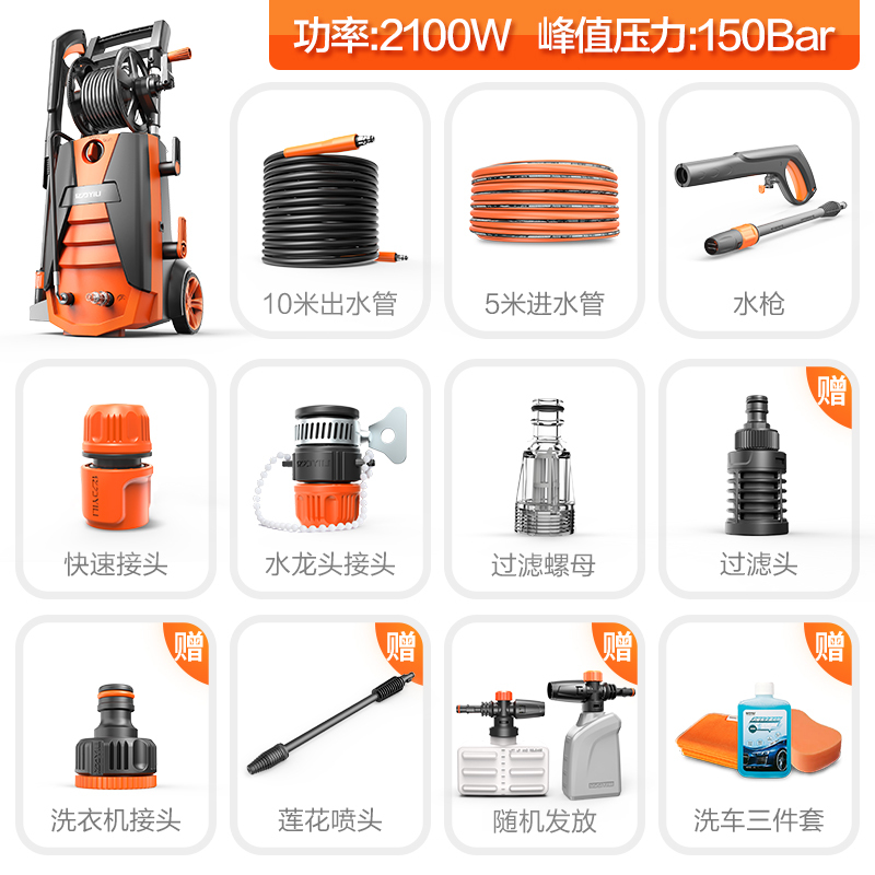 亿力 YILI 家用洗车机 高压清洗机 洗车神器 多功能清洗机 洗车水枪 汽车用品 YLQ5630C-150C 220v