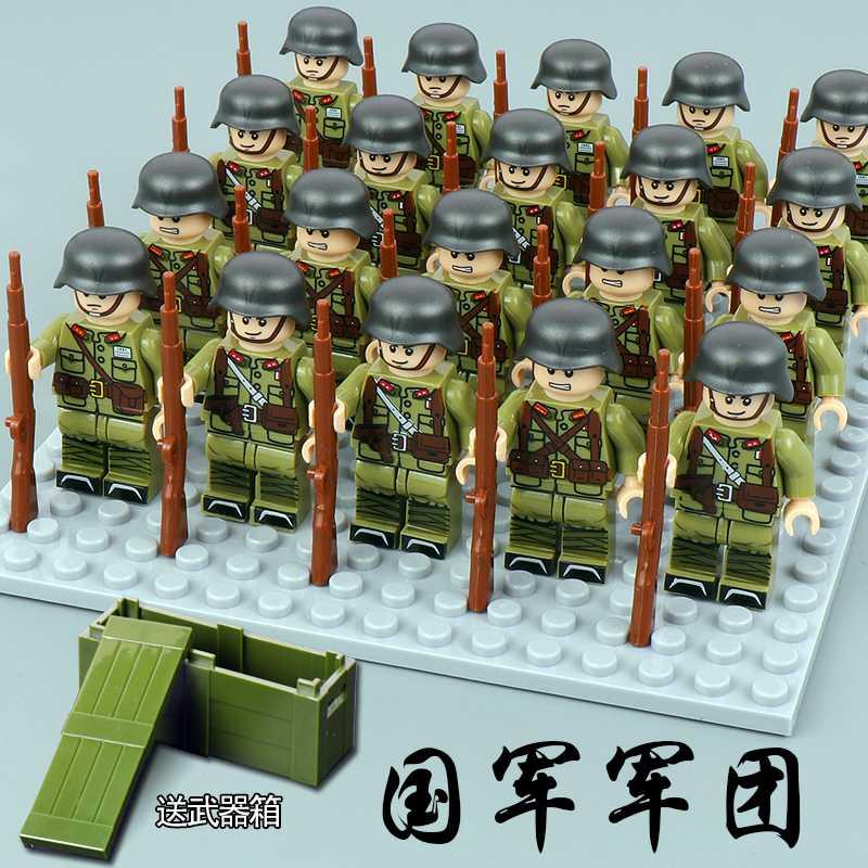 新年军事人仔积木二战士兵德军日军八路军方阵男孩子拼装玩具 党卫队18人配3摩托高清大图