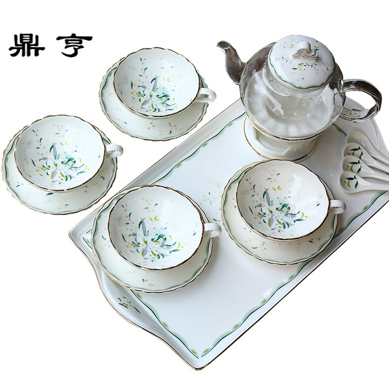 鼎亨英式下午茶茶具套装陶瓷玻璃煮水果茶壶加热花茶壶花茶杯家用