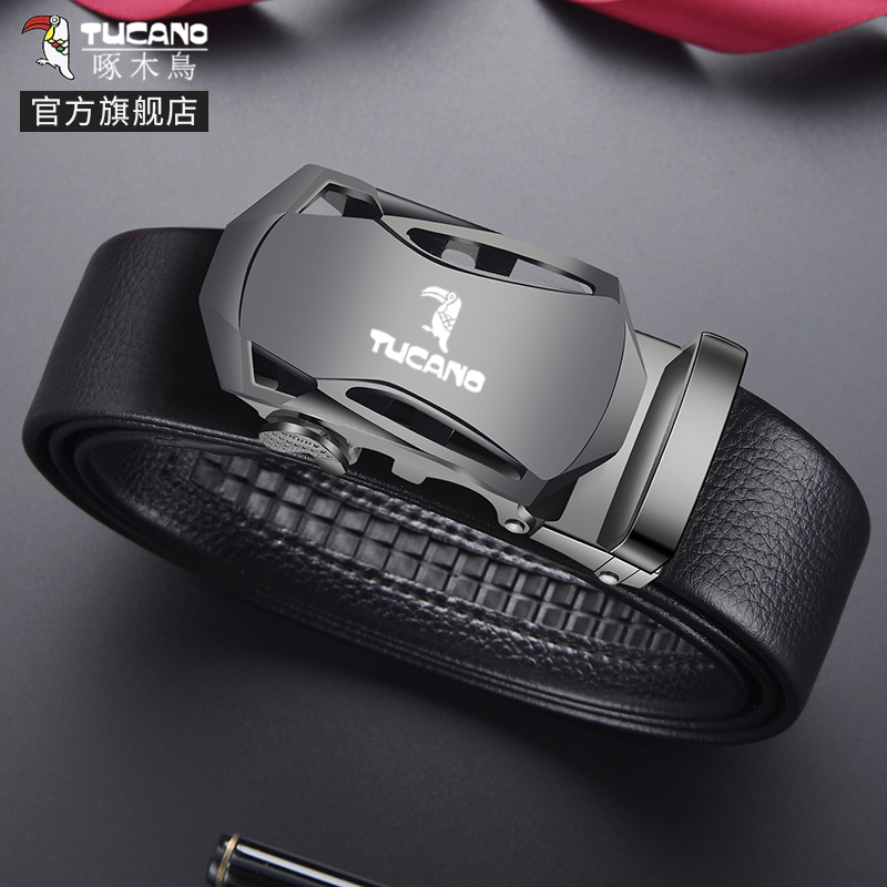 啄木鸟皮带男真皮2025新款自动扣腰带年轻人潮牛皮男士商务裤腰带高清大图