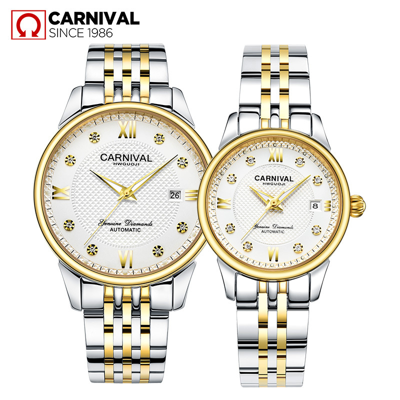 正品瑞士嘉年华carnival时尚情侣表全自动机械表 男女表水钻防水表 夜光手表 休闲时尚一对表8605情侣高清大图