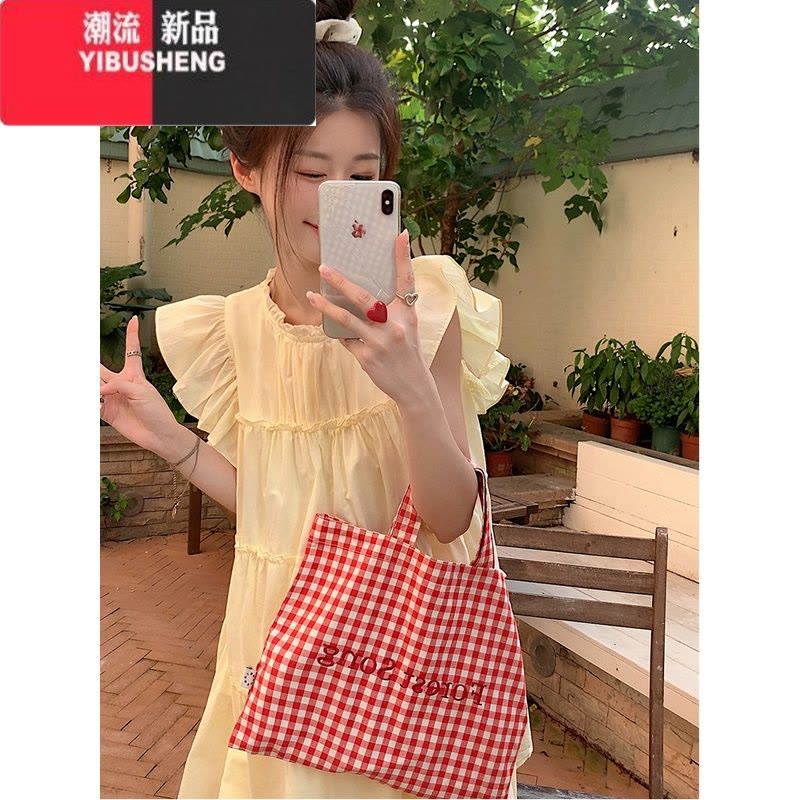 YIBUSHENG粉色小飞袖连衣裙女季2024新款奶系穿搭甜美初恋小个子娃娃裙子图片