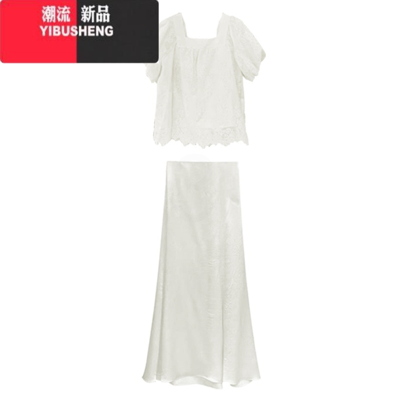 YIBUSHENG装减龄穿搭一整套2024奶系通勤风高级感酸醋连衣裙子缎面套装减高清大图