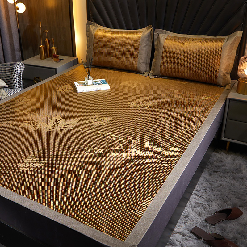 冰藤凉席18m床三件套夏季冰丝席可折叠双人15m提花软席藤席子