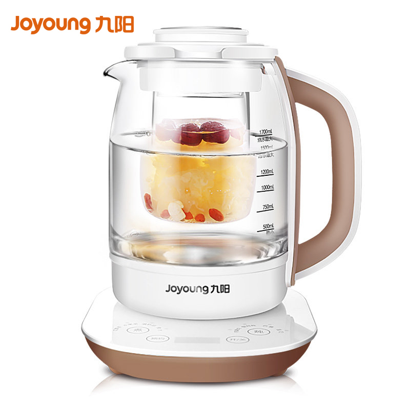 九阳(Joyoung)养生壶K17-D68 容量1.7L 高硼硅玻璃材质 触屏式控制多功能家用隔水炖燕窝壶电热煮茶器