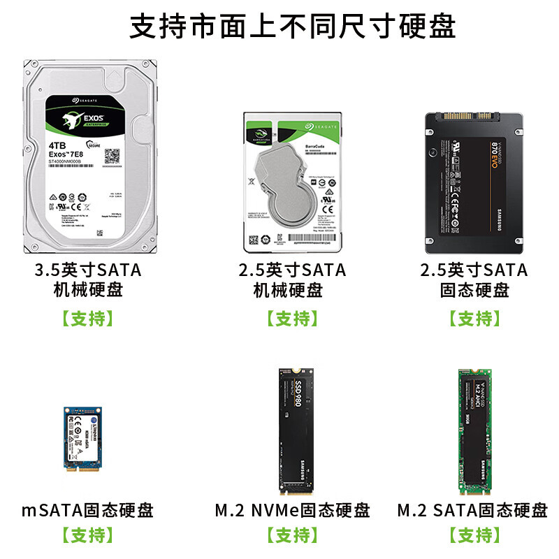 奥科美mSATA/M.2sata/NVMe固态硬盘盒底座2.5/3.5“SATA机械多功能读取读盘器m2转USB双协议转