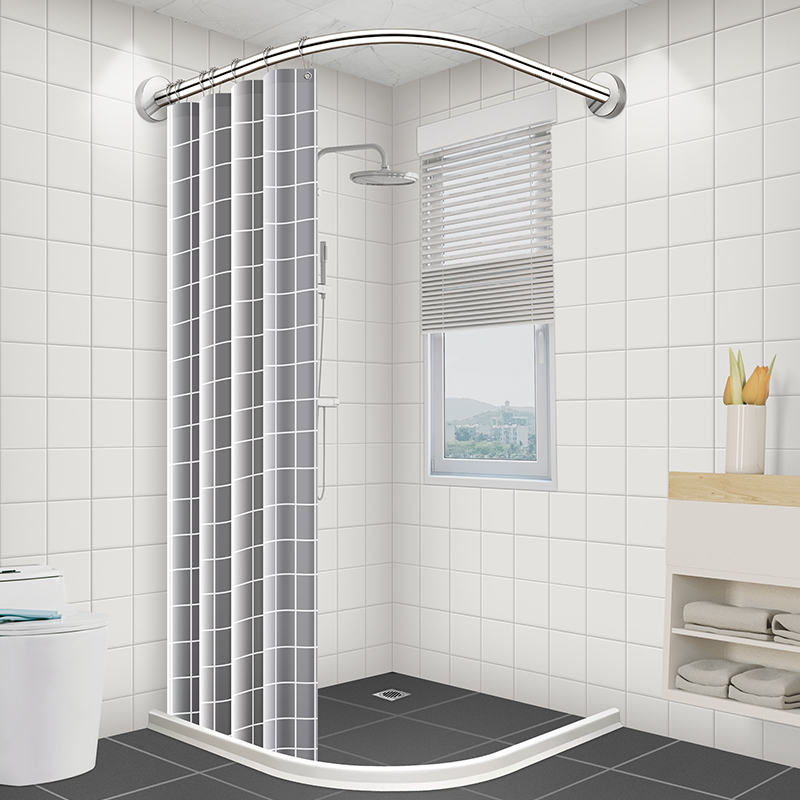 卫生间干湿分离隔断洗澡防水布弧80110磁挡水条伸缩弧形杆b磁吸浴帘