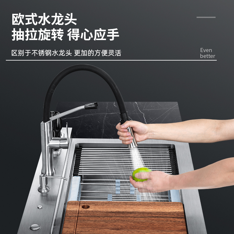 欧诚X09-2集成水槽洗碗机一体家用14套大容量 双槽嵌入式碗柜3D超声波果蔬清洗手工304不锈钢自动烘干水槽一体机高清大图