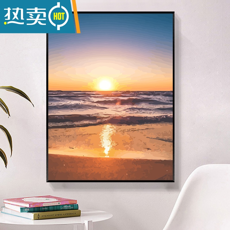 敬平diy数字油画风景日出填充填色丙烯画手工绘画减压油彩客厅装饰画装饰画高清大图