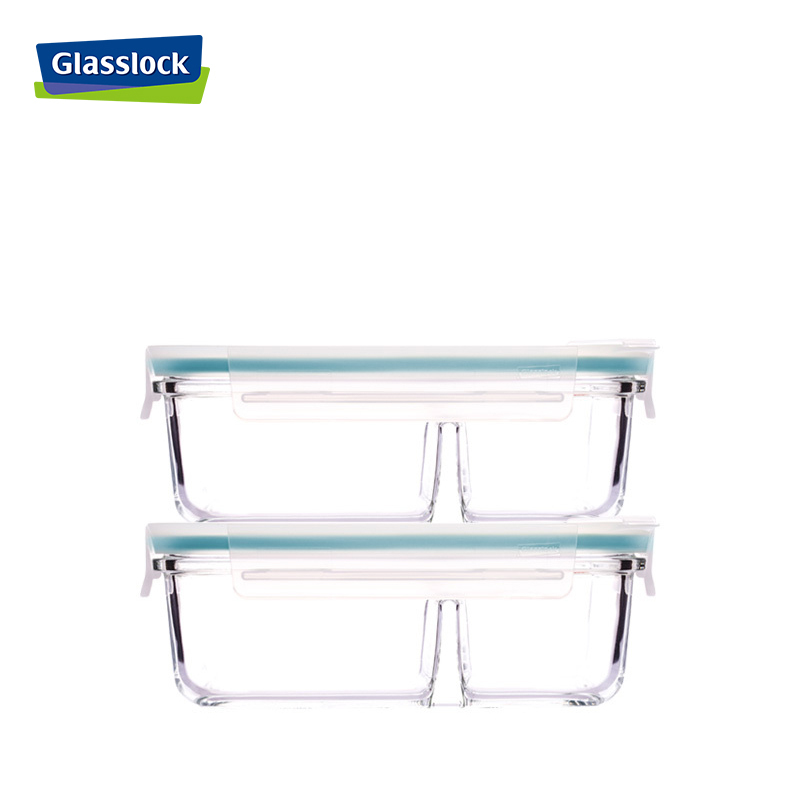 三光云彩(GLASSLOCK)饭盒韩国进口耐热钢化玻璃分隔带盖密封便当保鲜盒可微波加热蒸汽孔两件套装上班组670ml*2