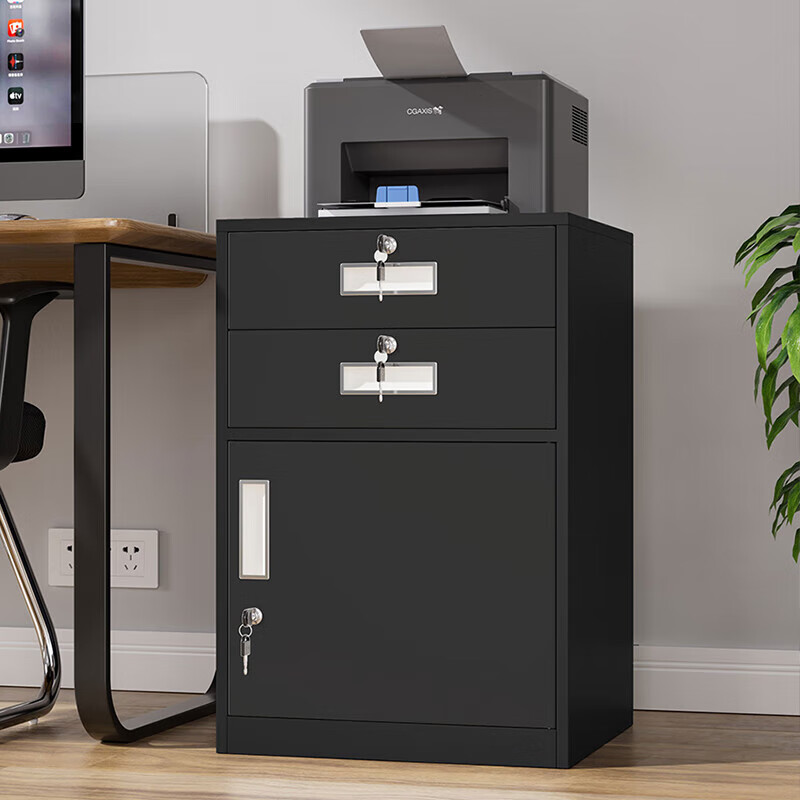 戴劲铁皮文件柜矮柜办公柜家用储物柜档案柜资料柜桌下抽屉柜黑色单门高清大图