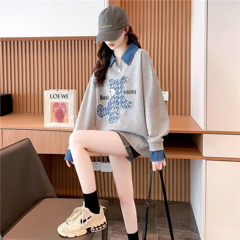 网红洋气减龄Polo领加绒卫衣女秋冬2022新款设计感小众假两件上衣莎丞图片