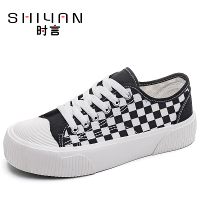时言(SHIYAN)网红帆布鞋女2022春夏新款学院风布面透气女鞋潮流舒适平底休闲单鞋女时尚街拍女士板鞋