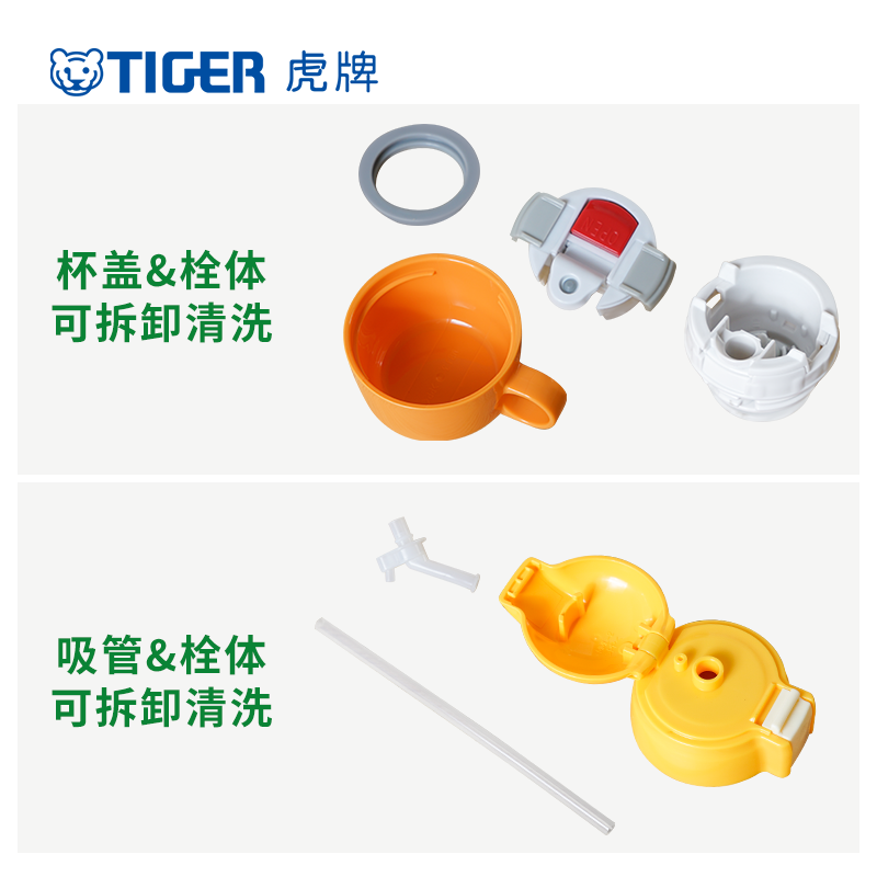 虎牌（TIGER）双盖保温杯316不锈钢真空吸管杯盖款两用儿童暖水壶MBR-U60C 600ml高清大图