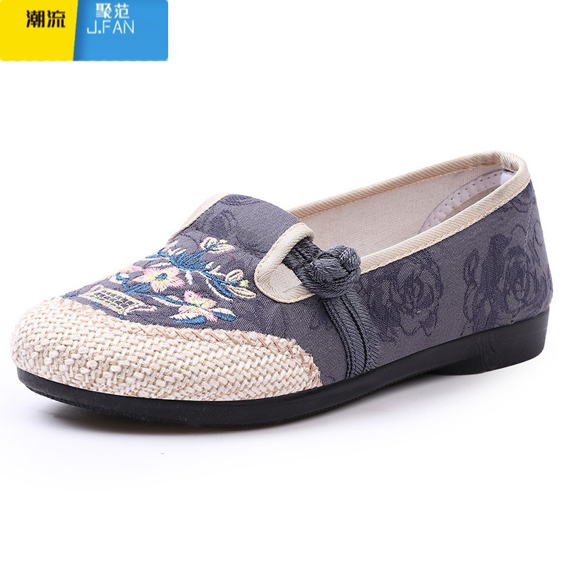 聚范款老北京绣花布鞋女单鞋复古老年妈妈鞋软底刺绣一脚蹬平底鞋高清大图